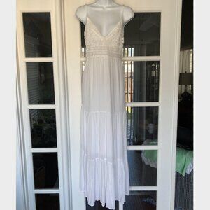 Timing Gorgeous Gauze White Lace Slip Maxi Dress Small